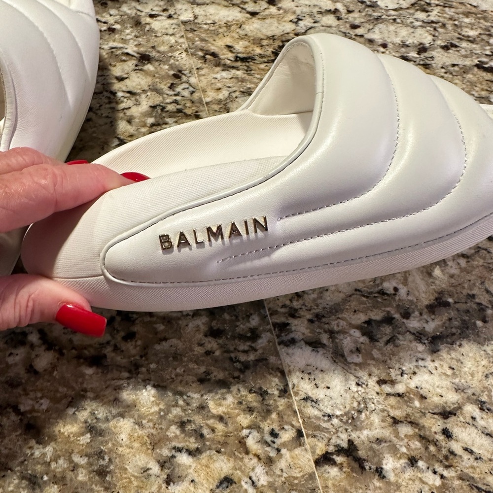 Balmain White Quilted Mules - Picture 4 of 9